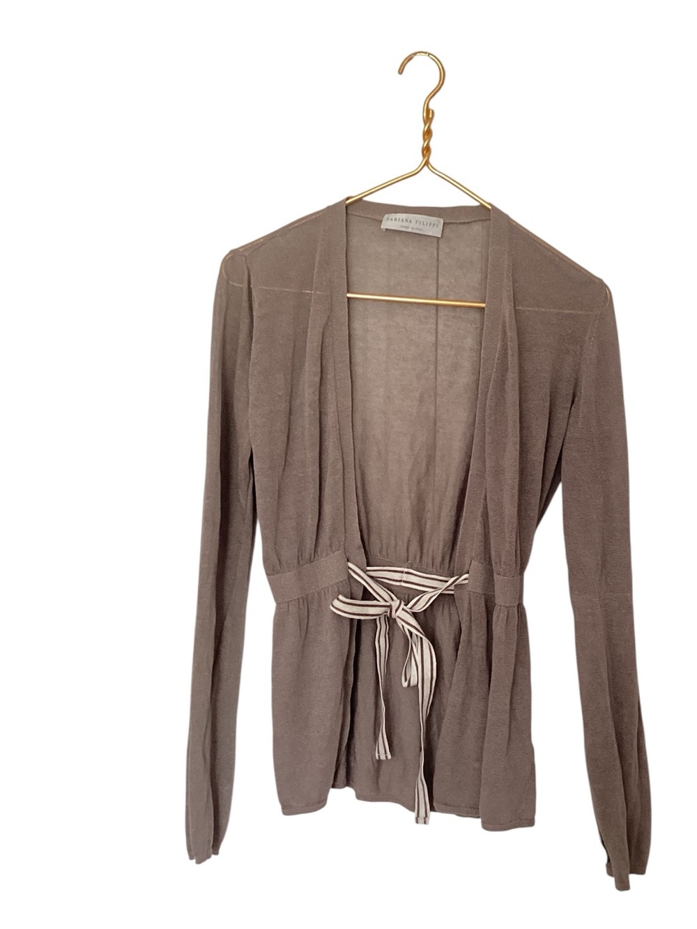 Fabiana Fillipi Italian Tan Open Front Nuetral Waist Tie Cardigan Sweater M